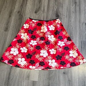 💙Floral Hawaiian Jonathon Martin A-Line sophisticated Skirt in Red and Black